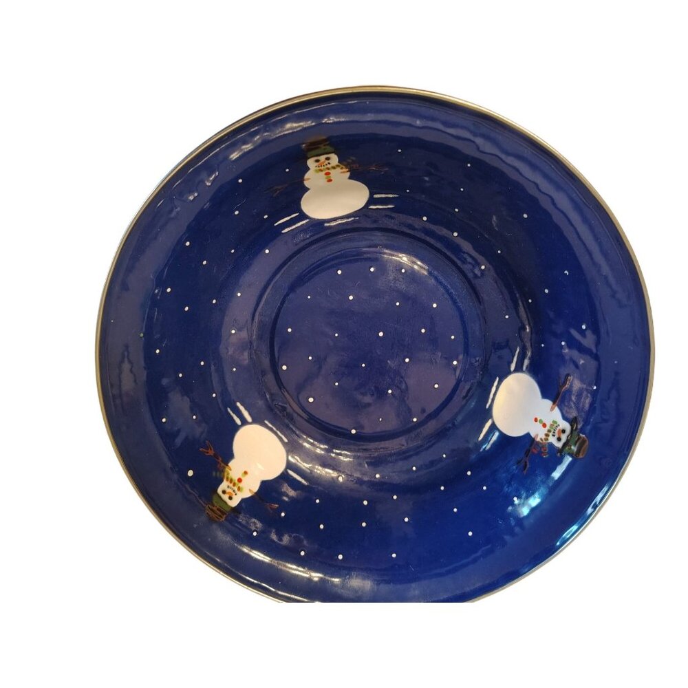 Denise Harvey Blue Enamelware Snowman Serving Bowl, Christmas Golden Rabbit II